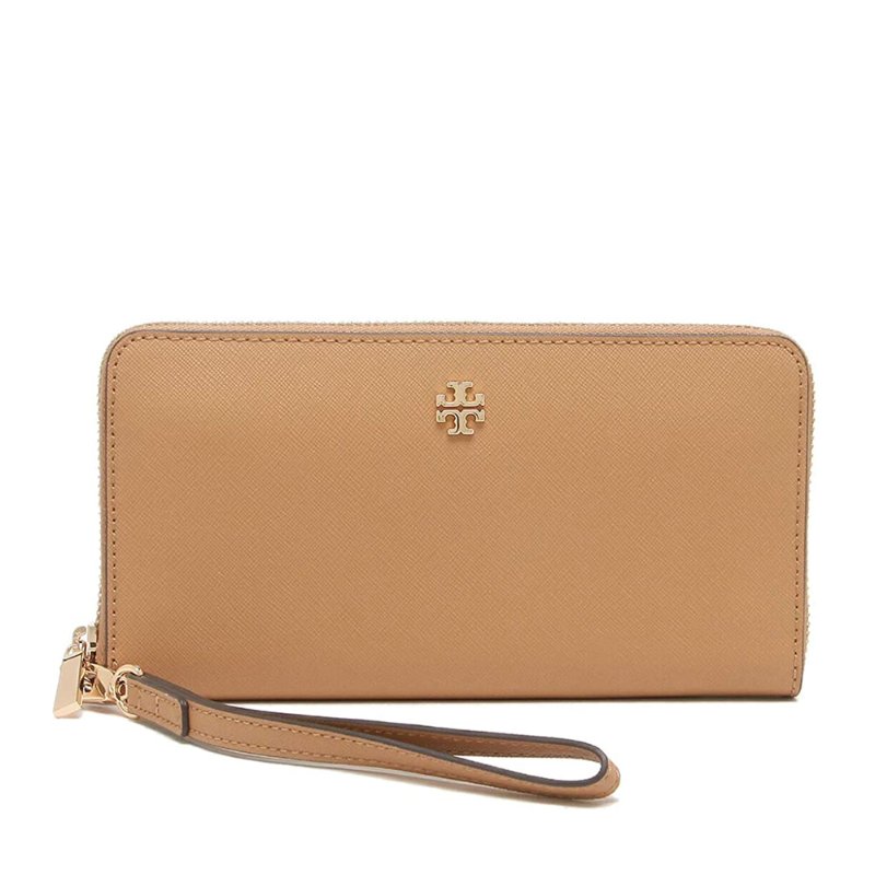 【TORY BURCH】雙T-LOGO素面皮革長夾-駝色-0