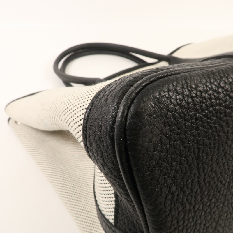 HERMES 帆布Garden Party PM銀扣手挽袋Black/White-7