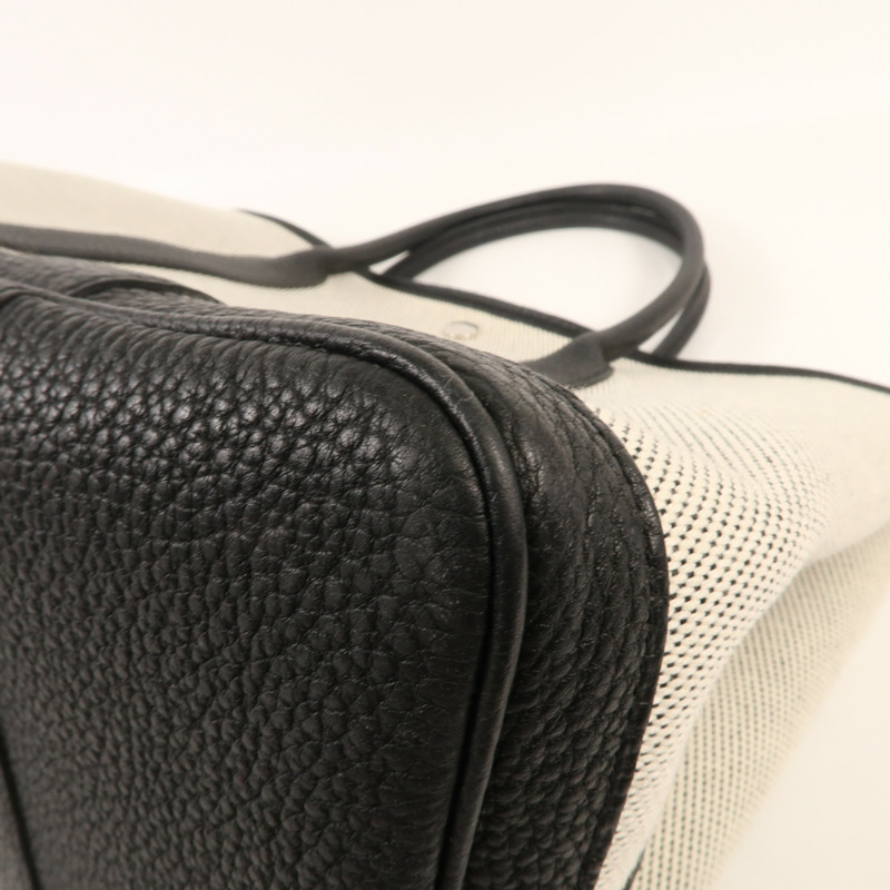 HERMES 帆布Garden Party PM銀扣手挽袋Black/White-8