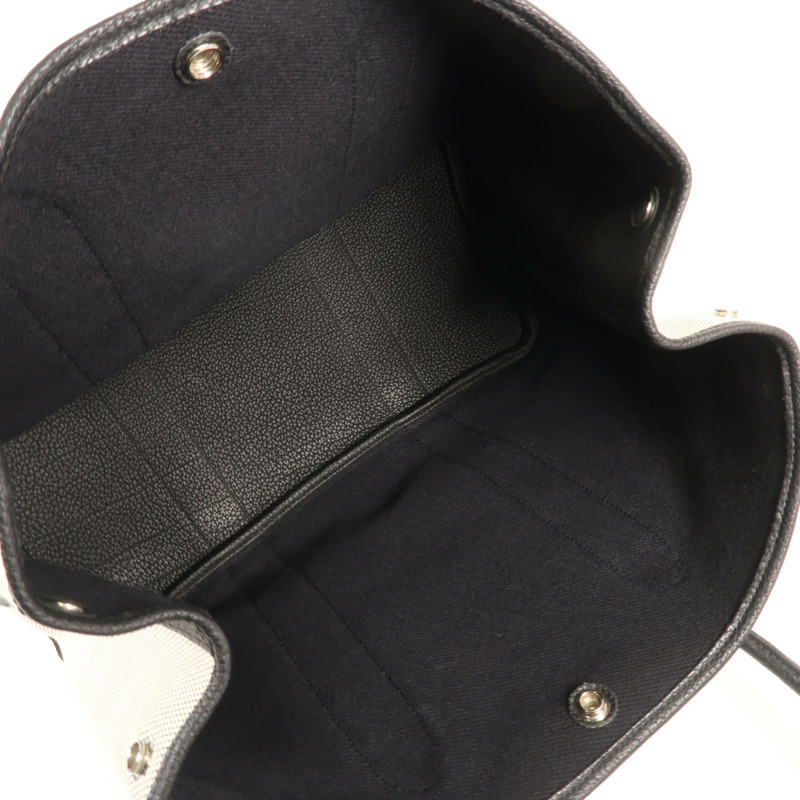HERMES 帆布Garden Party PM銀扣手挽袋Black/White-12
