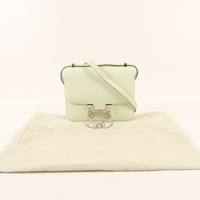 HERMES Epsom皮革Constance Mini銀扣肩背袋Vert Fizz-15