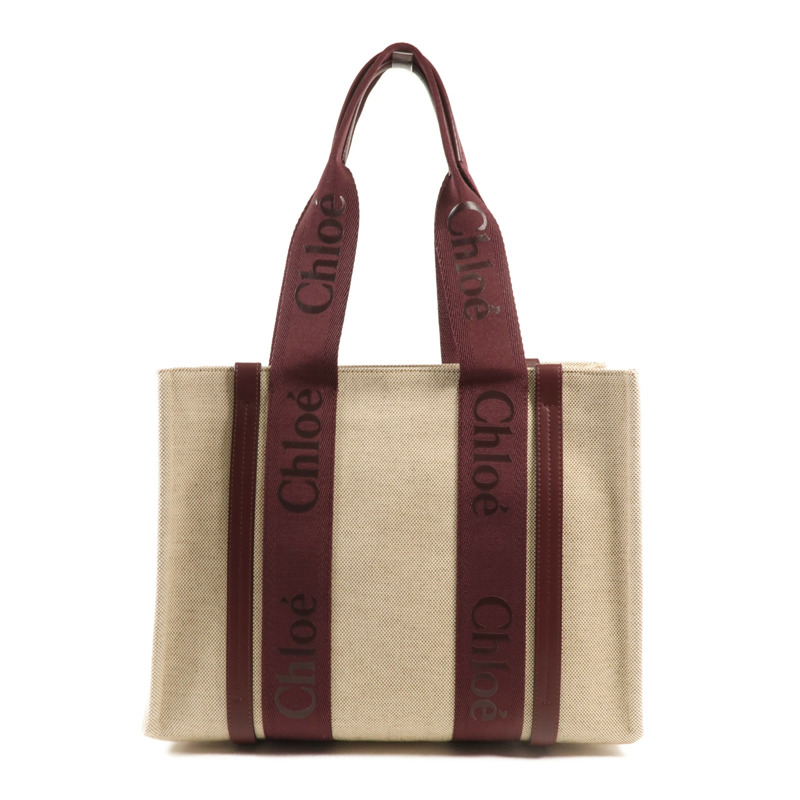 Chloe 麻質/皮革WoodyTote Bag Medium手挽袋-1