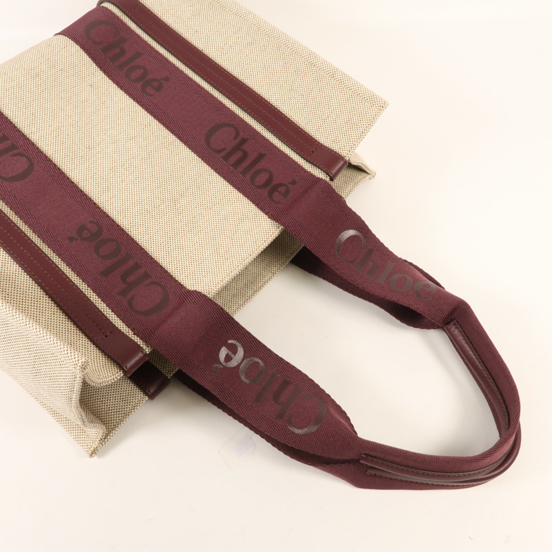 Chloe 麻質/皮革WoodyTote Bag Medium手挽袋-4