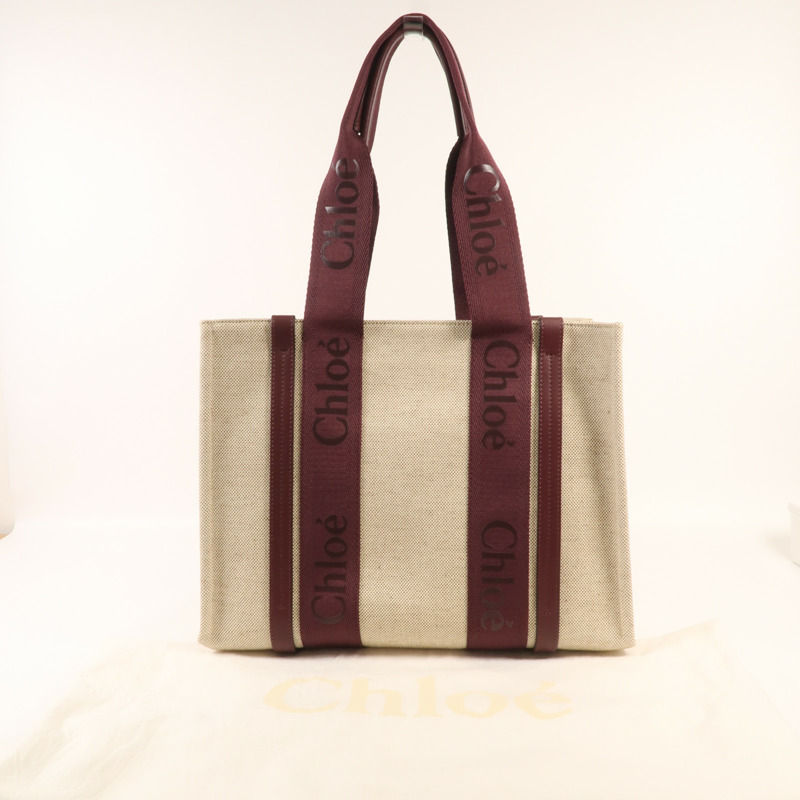 Chloe 麻質/皮革WoodyTote Bag Medium手挽袋-12