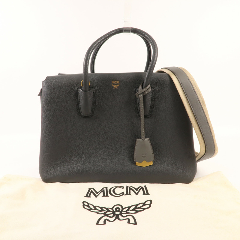 MCM 牛皮皮革Shoulder Bag金扣手挽肩背兩用袋-7