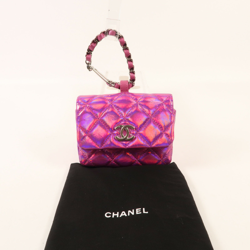 CHANEL 漆皮皮革Handbag銀扣手挽袋-15