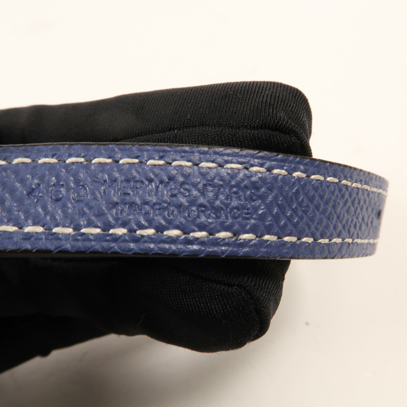 HERMES Espom/Evercolor皮革Gamma Belt 90cm銀扣皮帶Blue/Etoupe-3