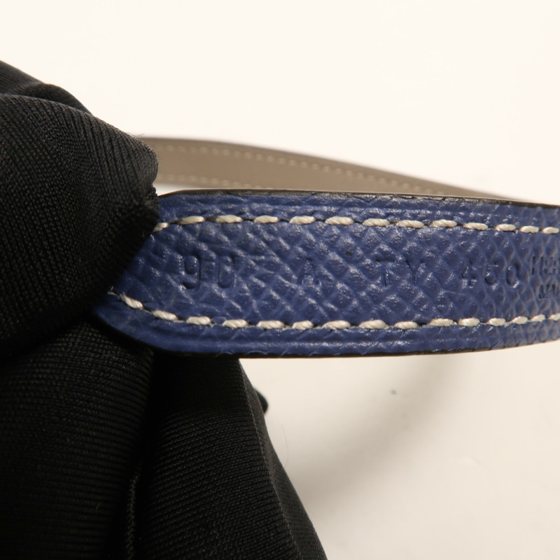 HERMES Espom/Evercolor皮革Gamma Belt 90cm銀扣皮帶Blue/Etoupe-4