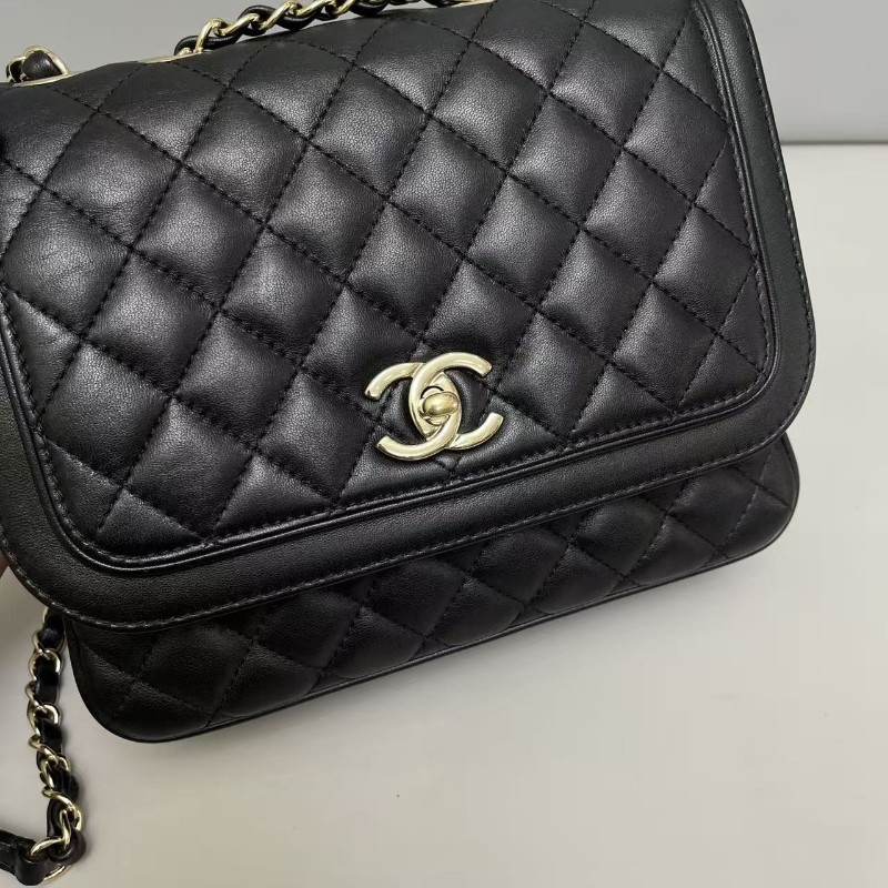 Chanel香奈兒 CF黑金全皮菱格方胖子 肩背包 斜背包-2