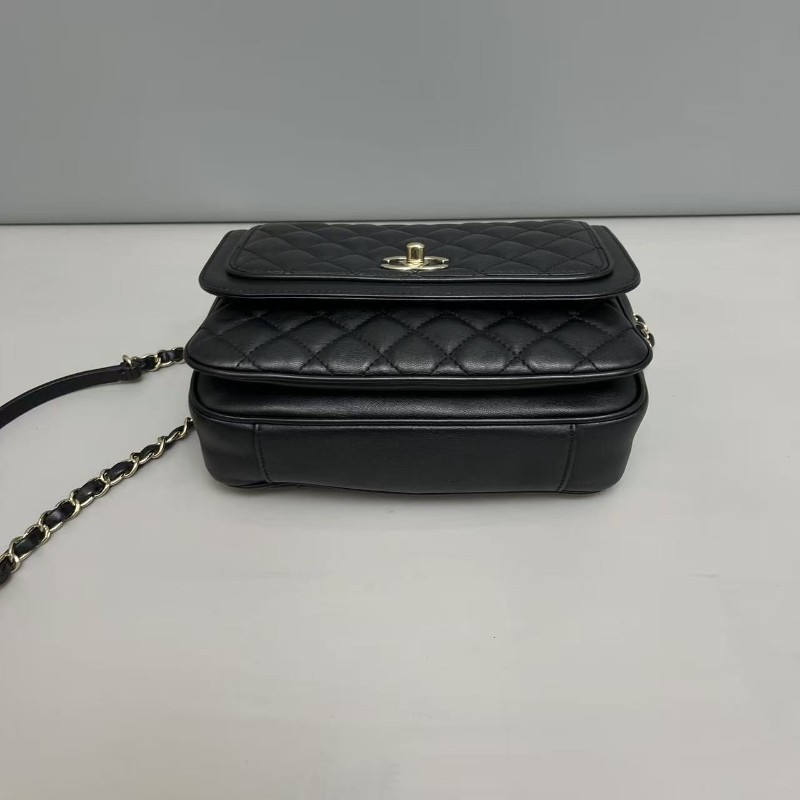 Chanel香奈兒 CF黑金全皮菱格方胖子 肩背包 斜背包-4