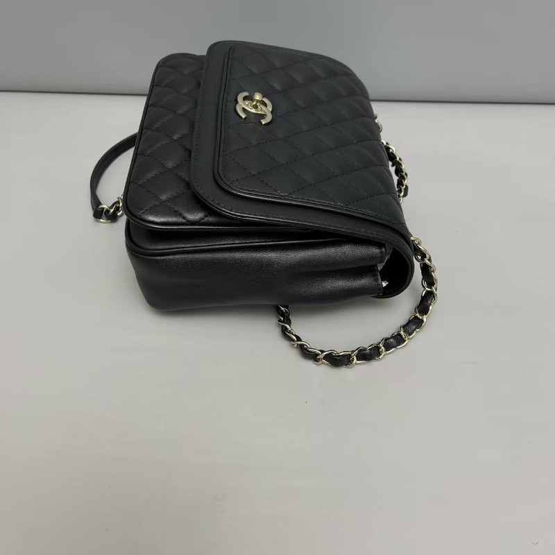 Chanel香奈兒 CF黑金全皮菱格方胖子 肩背包 斜背包-5