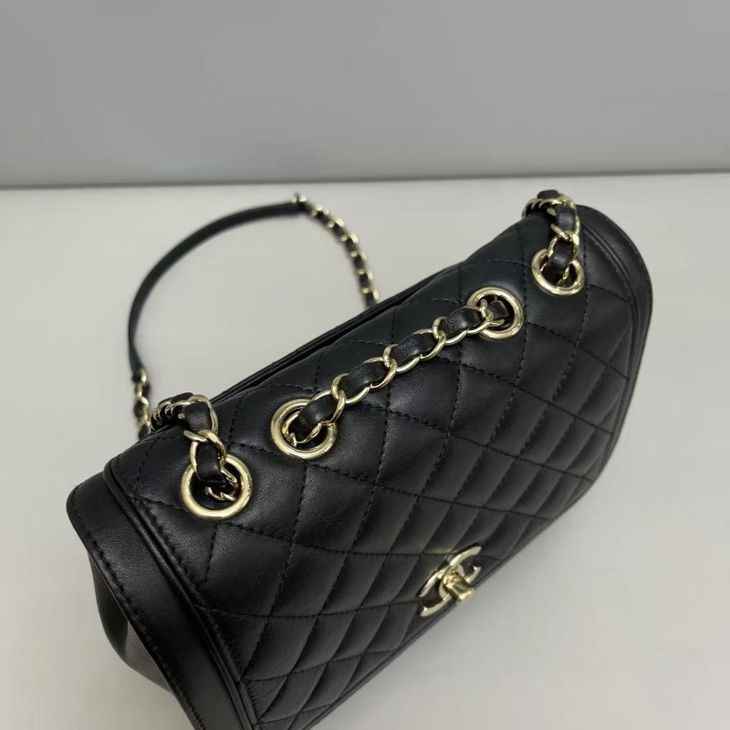 Chanel香奈兒 CF黑金全皮菱格方胖子 肩背包 斜背包-6