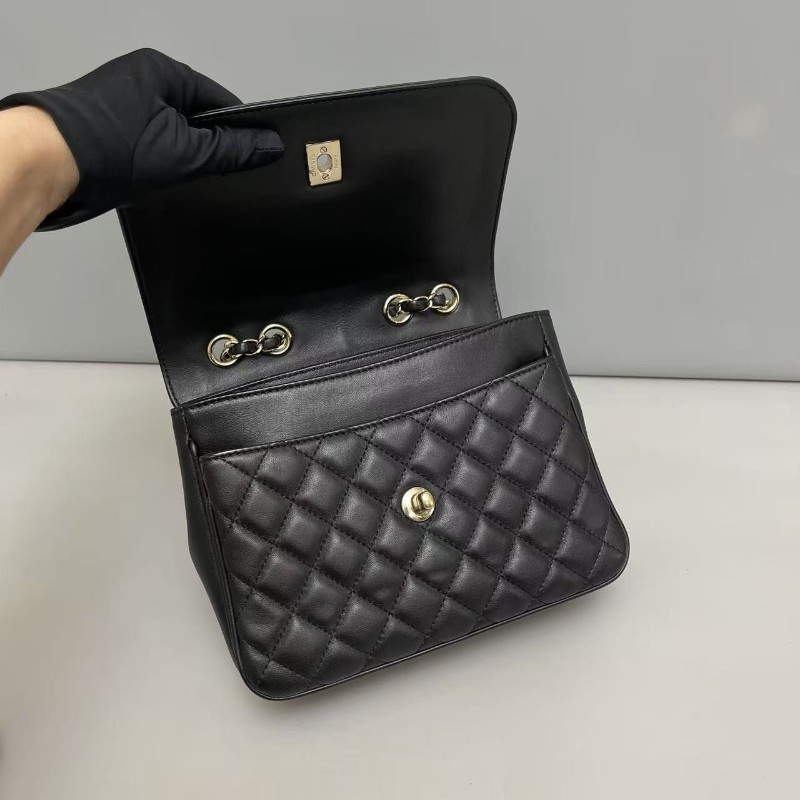 Chanel香奈兒 CF黑金全皮菱格方胖子 肩背包 斜背包-7