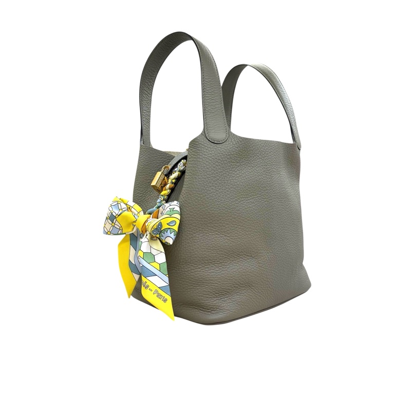 HERMES - 鼠尾草綠金釦Picotin 22cm-2