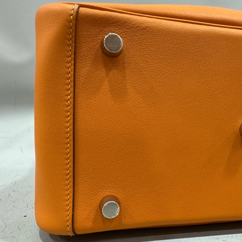 Hermes 橘swfit皮拼編織把手銀釦 lindy 26 c刻-5