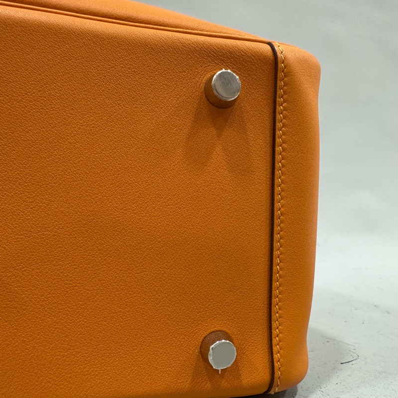 Hermes 橘swfit皮拼編織把手銀釦 lindy 26 c刻-7