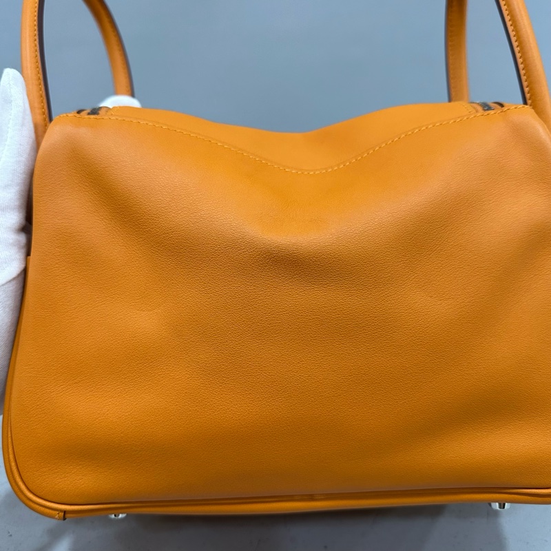 Hermes 橘swfit皮拼編織把手銀釦 lindy 26 c刻-13