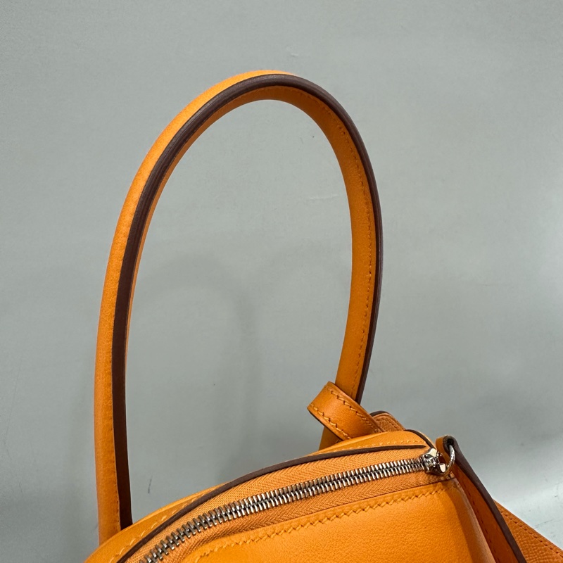 Hermes 橘swfit皮拼編織把手銀釦 lindy 26 c刻-15