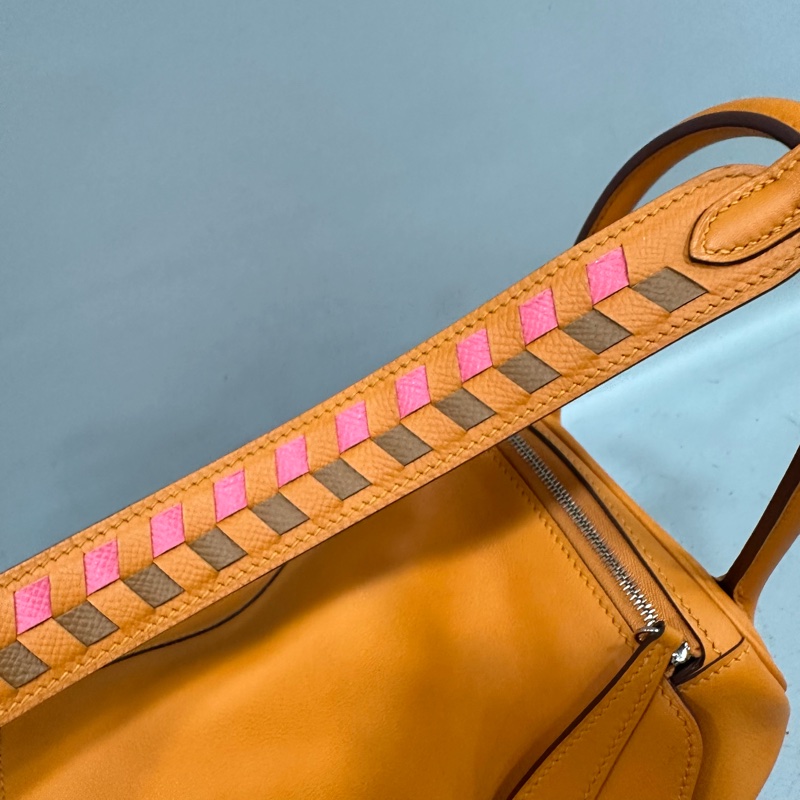 Hermes 橘swfit皮拼編織把手銀釦 lindy 26 c刻-19