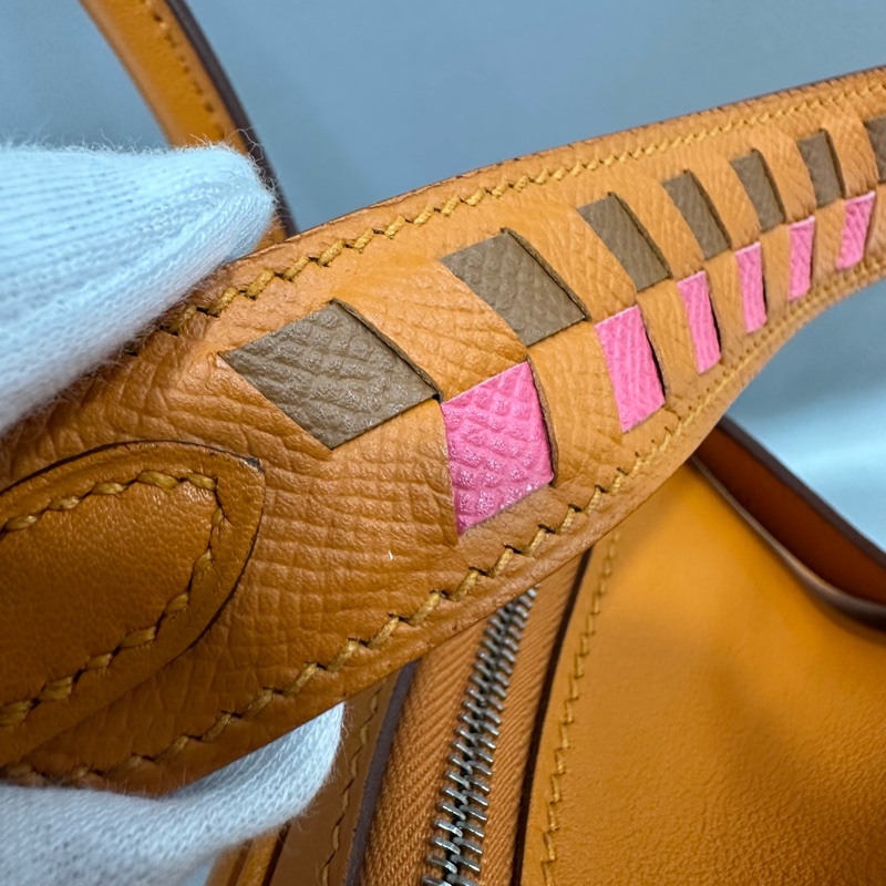 Hermes 橘swfit皮拼編織把手銀釦 lindy 26 c刻-23