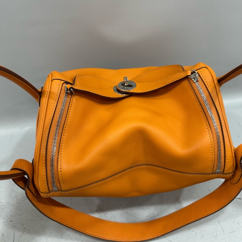 Hermes 橘swfit皮拼編織把手銀釦 lindy 26 c刻-26