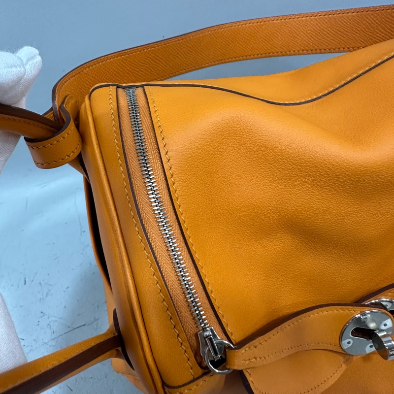 Hermes 橘swfit皮拼編織把手銀釦 lindy 26 c刻-30