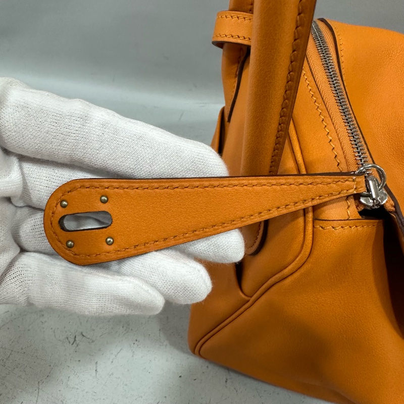 Hermes 橘swfit皮拼編織把手銀釦 lindy 26 c刻-34