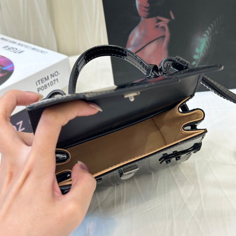 新到❤️Delvaux 漆皮黑色Mini小號 手提包 斜背包 肩背包 尺寸16.5*13-6