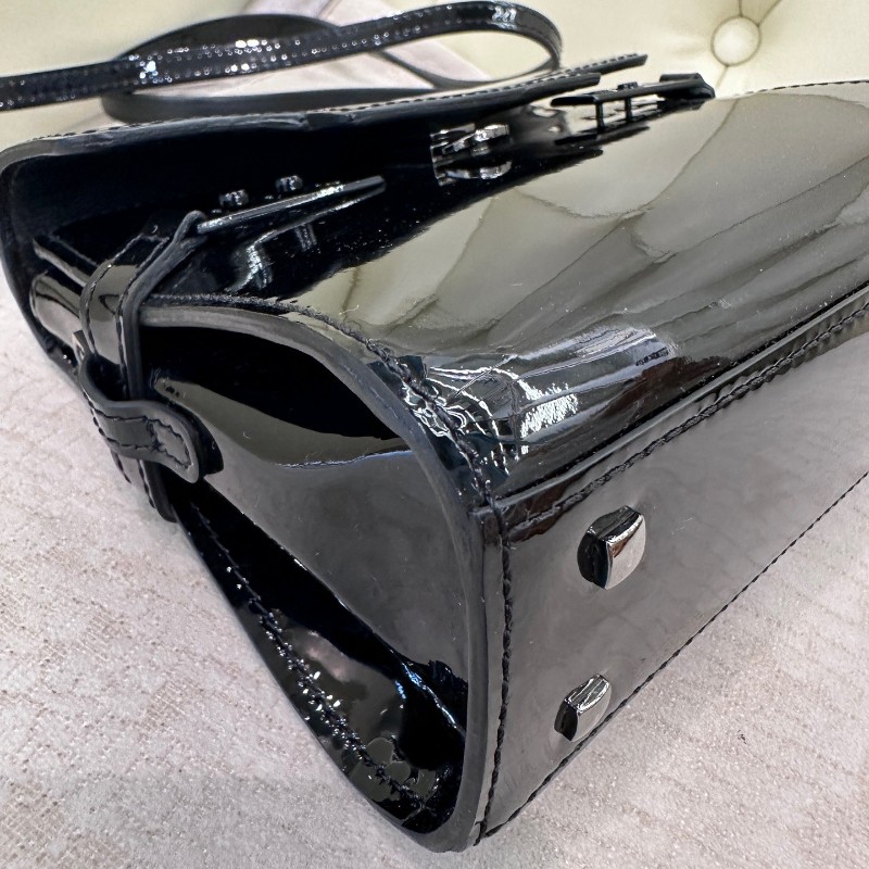 新到❤️Delvaux 漆皮黑色Mini小號 手提包 斜背包 肩背包 尺寸16.5*13-18