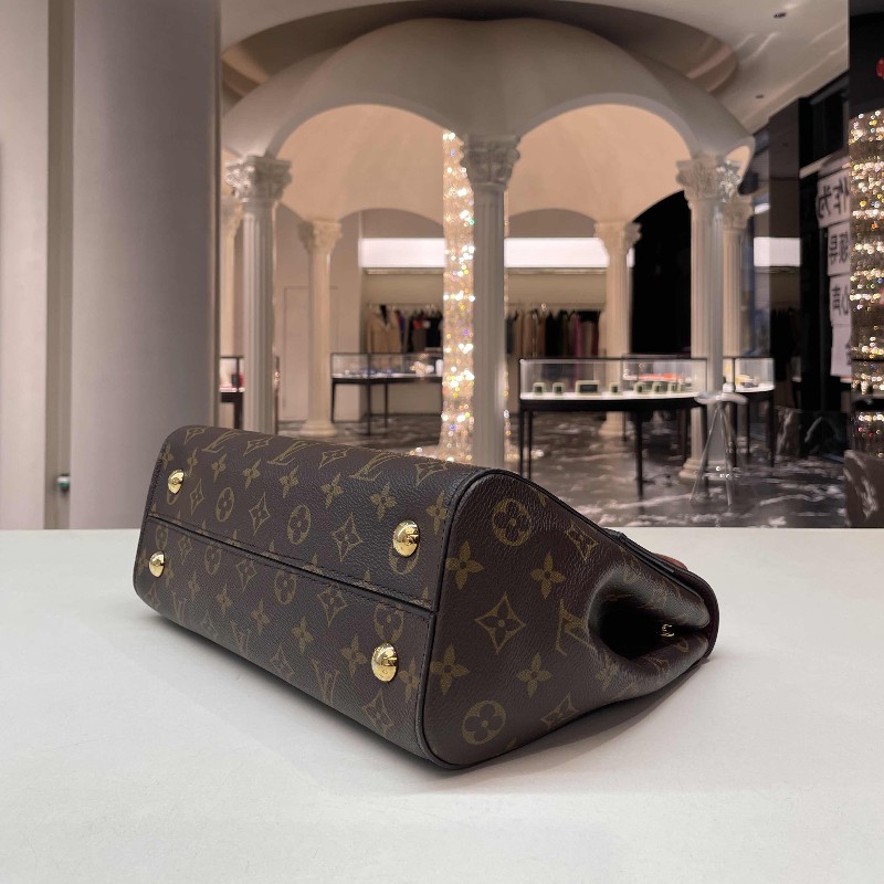 LV路易威登 Cluny MM 中號手袋 手提包 翻蓋包 老花棕色/棕拼藍色肩帶 金扣-4