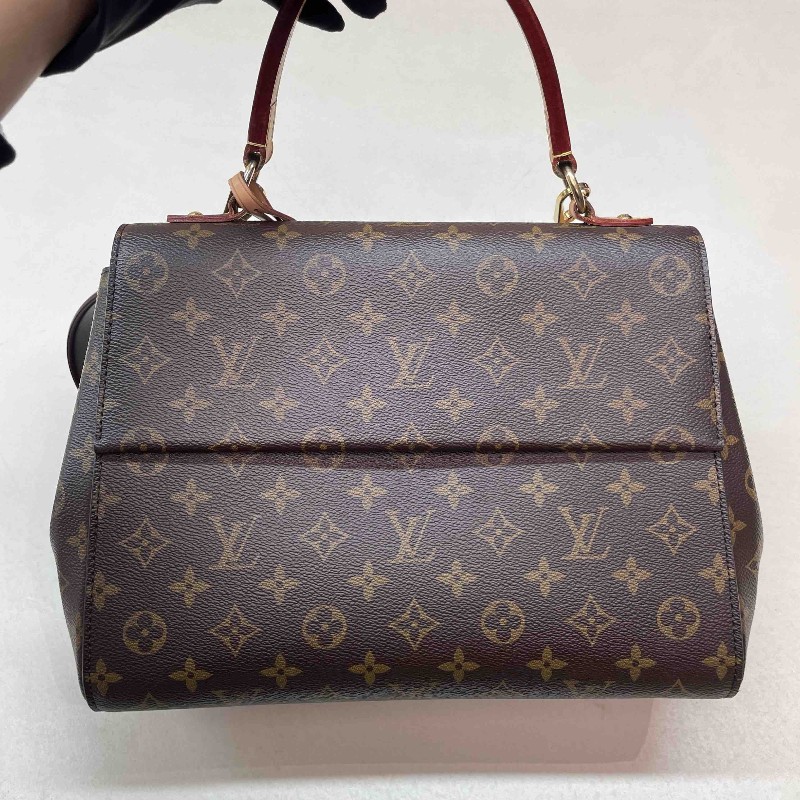 LV路易威登 Cluny MM 中號手袋 手提包 翻蓋包 老花棕色/棕拼藍色肩帶 金扣-6