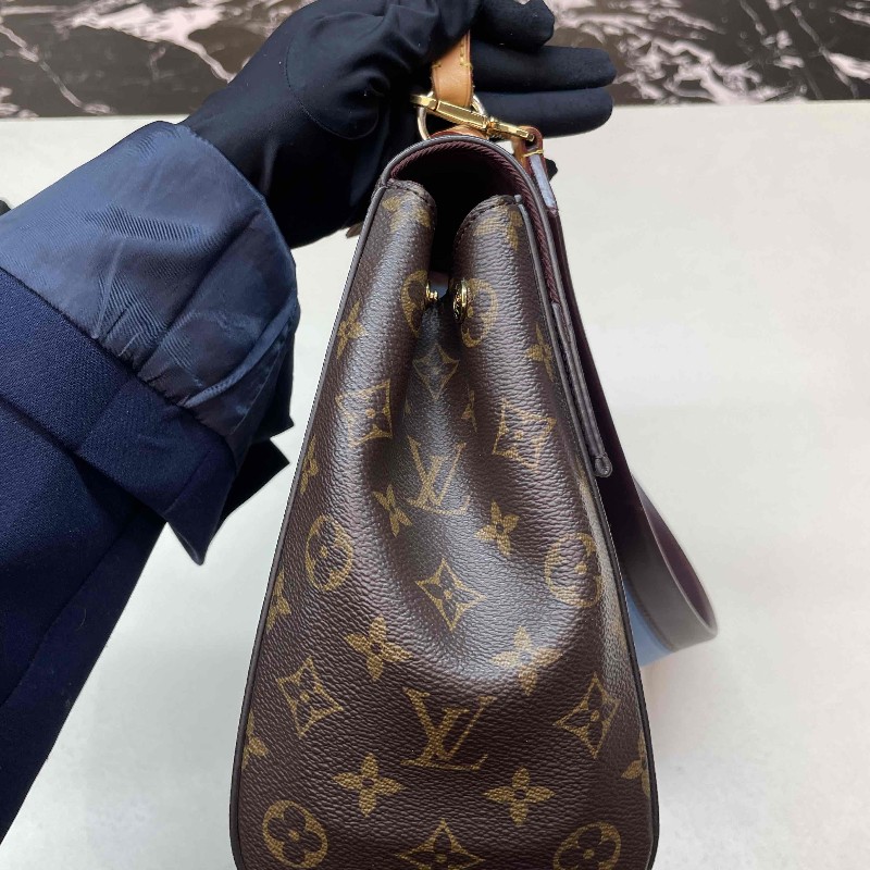 LV路易威登 Cluny MM 中號手袋 手提包 翻蓋包 老花棕色/棕拼藍色肩帶 金扣-9