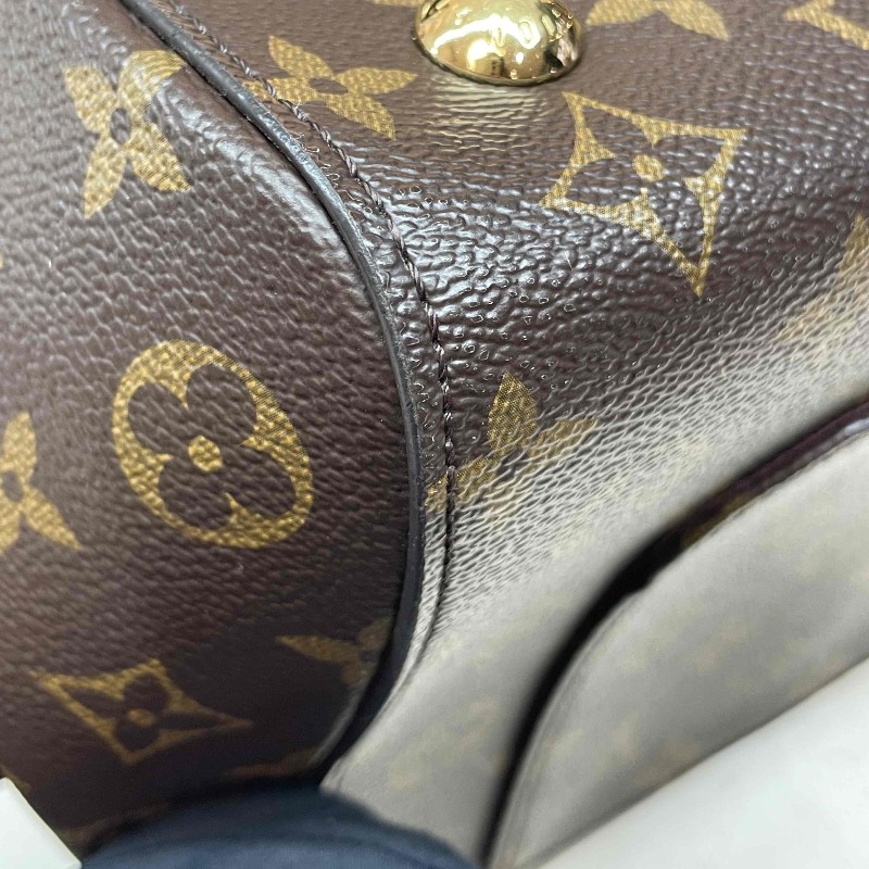 LV路易威登 Cluny MM 中號手袋 手提包 翻蓋包 老花棕色/棕拼藍色肩帶 金扣-11