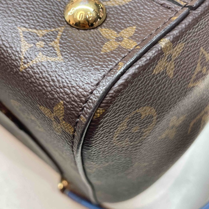 LV路易威登 Cluny MM 中號手袋 手提包 翻蓋包 老花棕色/棕拼藍色肩帶 金扣-13