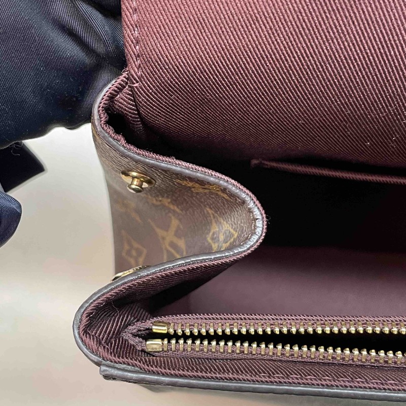 LV路易威登 Cluny MM 中號手袋 手提包 翻蓋包 老花棕色/棕拼藍色肩帶 金扣-21