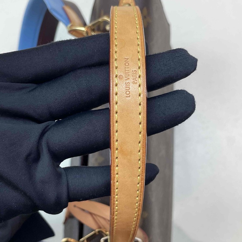 LV路易威登 Cluny MM 中號手袋 手提包 翻蓋包 老花棕色/棕拼藍色肩帶 金扣-25