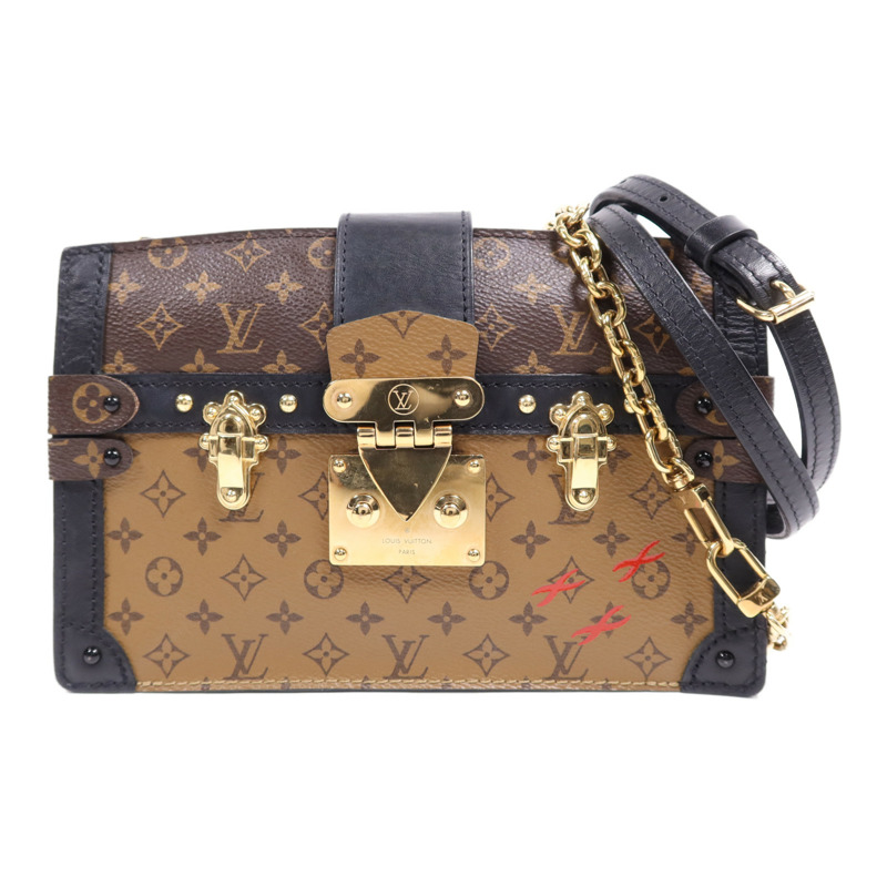 LOUIS VUITTON Monogram Reverse Trunk Clutch金扣肩背袋棕色-0