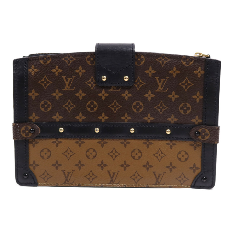 LOUIS VUITTON Monogram Reverse Trunk Clutch金扣肩背袋棕色-1