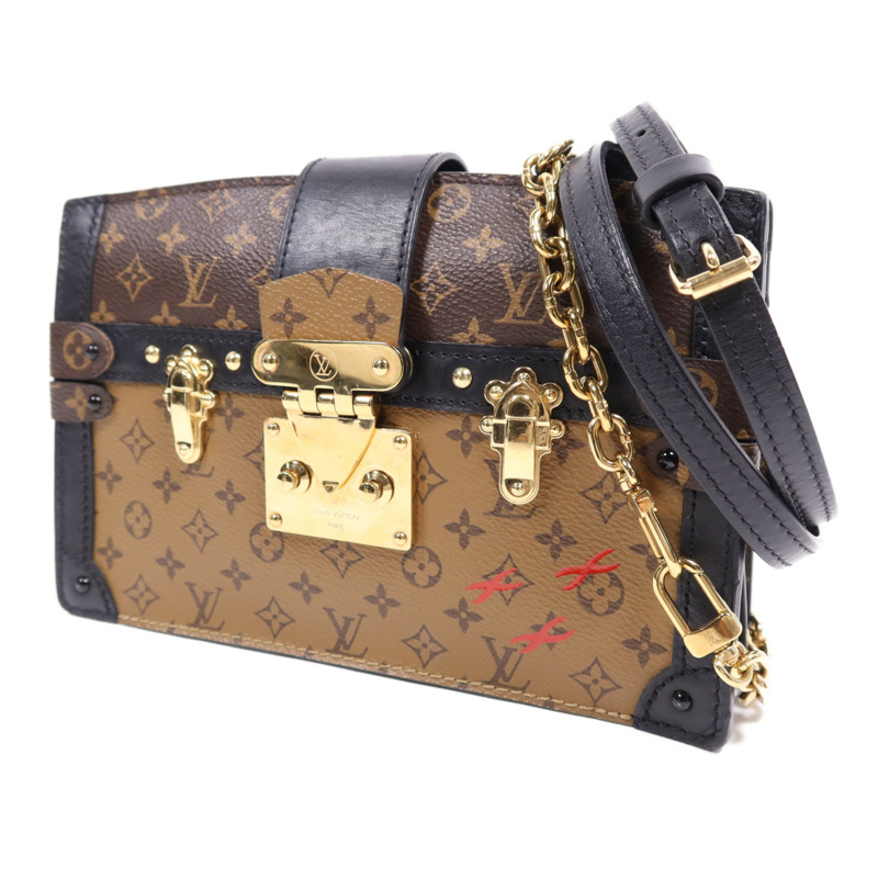 LOUIS VUITTON Monogram Reverse Trunk Clutch金扣肩背袋棕色-2
