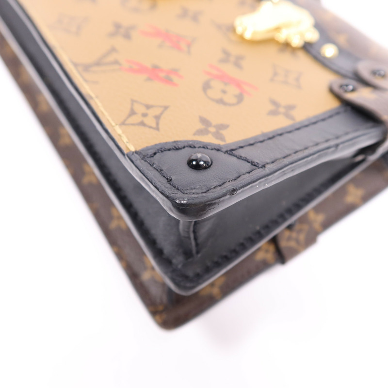 LOUIS VUITTON Monogram Reverse Trunk Clutch金扣肩背袋棕色-6