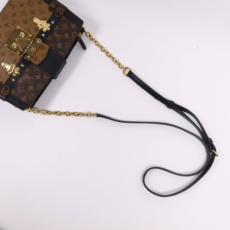 LOUIS VUITTON Monogram Reverse Trunk Clutch金扣肩背袋棕色-7