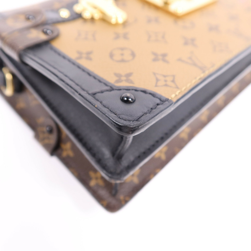 LOUIS VUITTON Monogram Reverse Trunk Clutch金扣肩背袋棕色-8