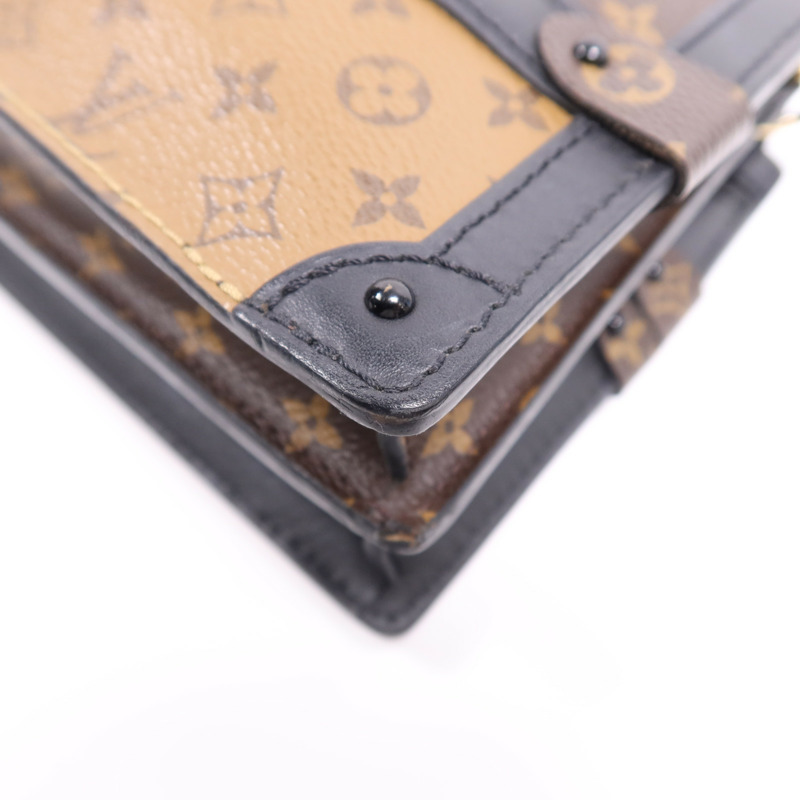 LOUIS VUITTON Monogram Reverse Trunk Clutch金扣肩背袋棕色-9
