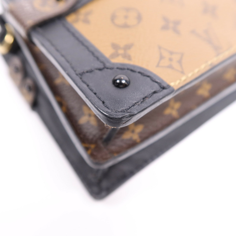 LOUIS VUITTON Monogram Reverse Trunk Clutch金扣肩背袋棕色-10