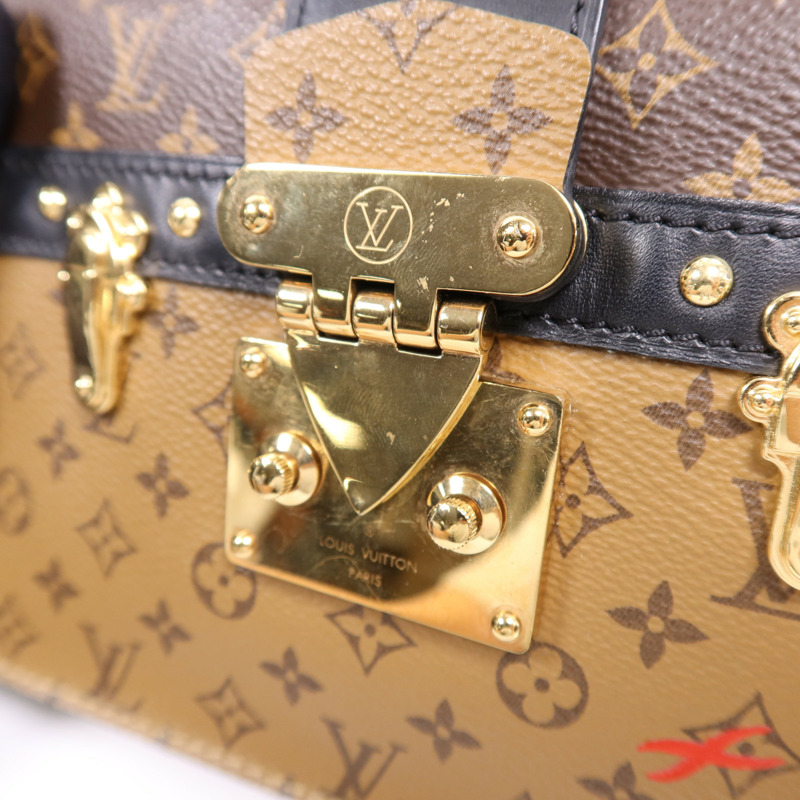LOUIS VUITTON Monogram Reverse Trunk Clutch金扣肩背袋棕色-12