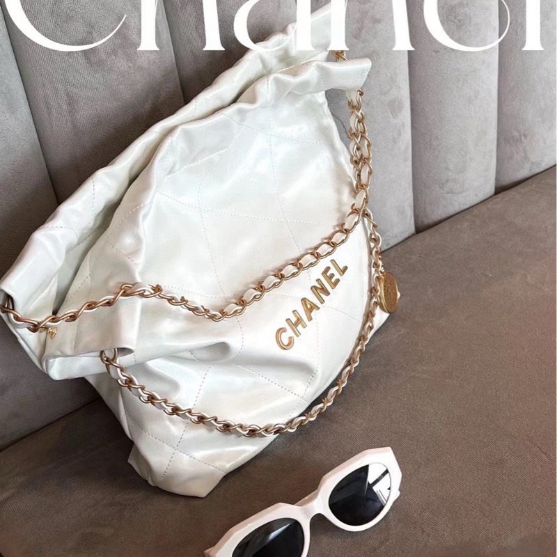 【近新閒置❤️】 Chanel  芯片款  22bag小號 白色購物袋垃圾袋 單肩包-2