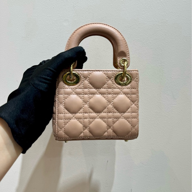 【全套❤️】DIOR Lady Dior 三格戴妃包 mini超迷你 玫瑰粉色 裸粉色 藤格紋羊皮-2