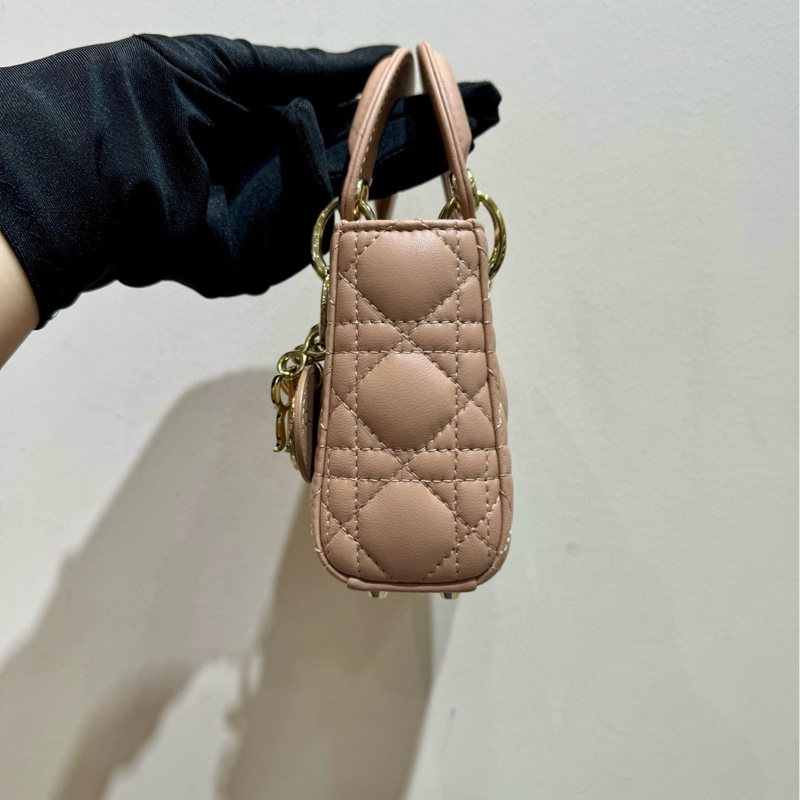 【全套❤️】DIOR Lady Dior 三格戴妃包 mini超迷你 玫瑰粉色 裸粉色 藤格紋羊皮-3