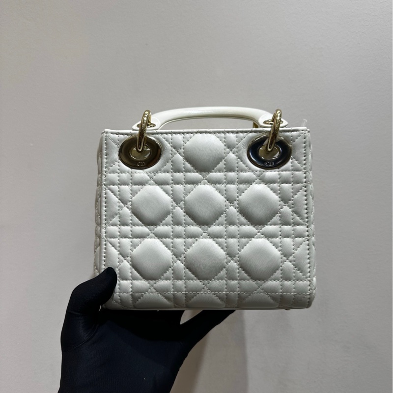 【全套❤️】Dior lady Dior三格 戴妃包 白色金扣 羊皮 手提斜挎包-2