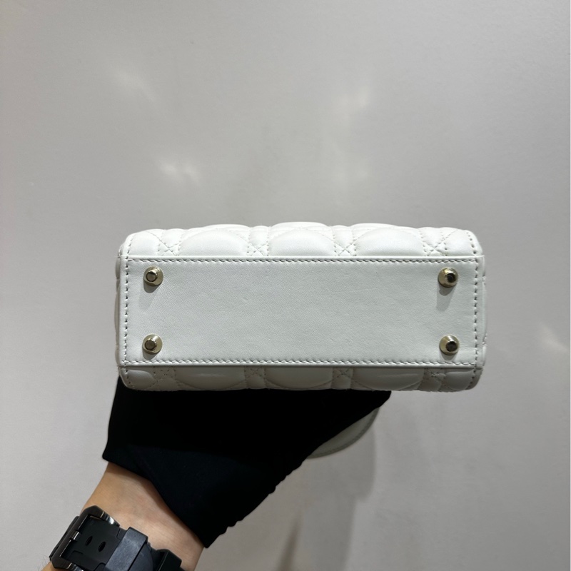 【全套❤️】Dior lady Dior三格 戴妃包 白色金扣 羊皮 手提斜挎包-5